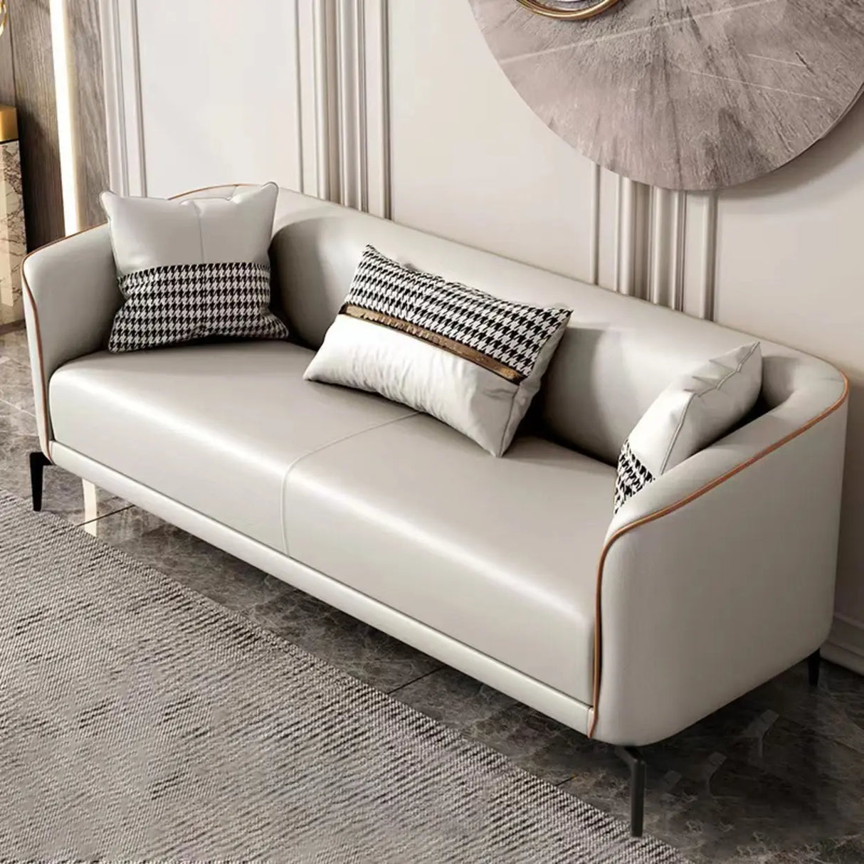 Simple Light Gray Water Resistant Leather Pillow Sofa Image - 5