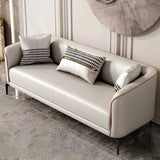 Simple Light Gray Water Resistant Leather Pillow Sofa Image - 5