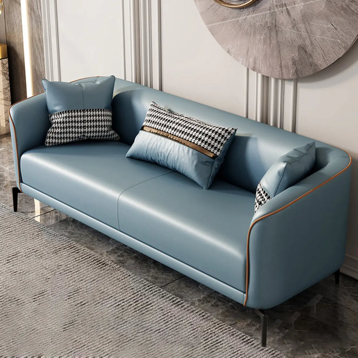 Simple Light Gray Water Resistant Leather Pillow Sofa Image - 7