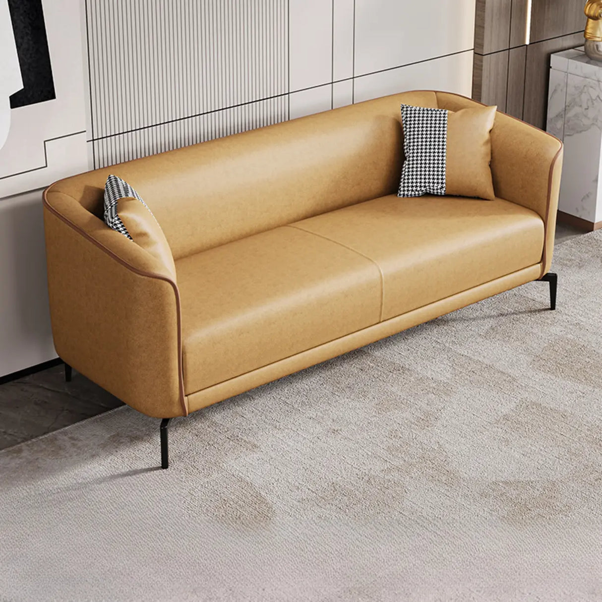 Simple Light Gray Water Resistant Leather Pillow Sofa Image - 8