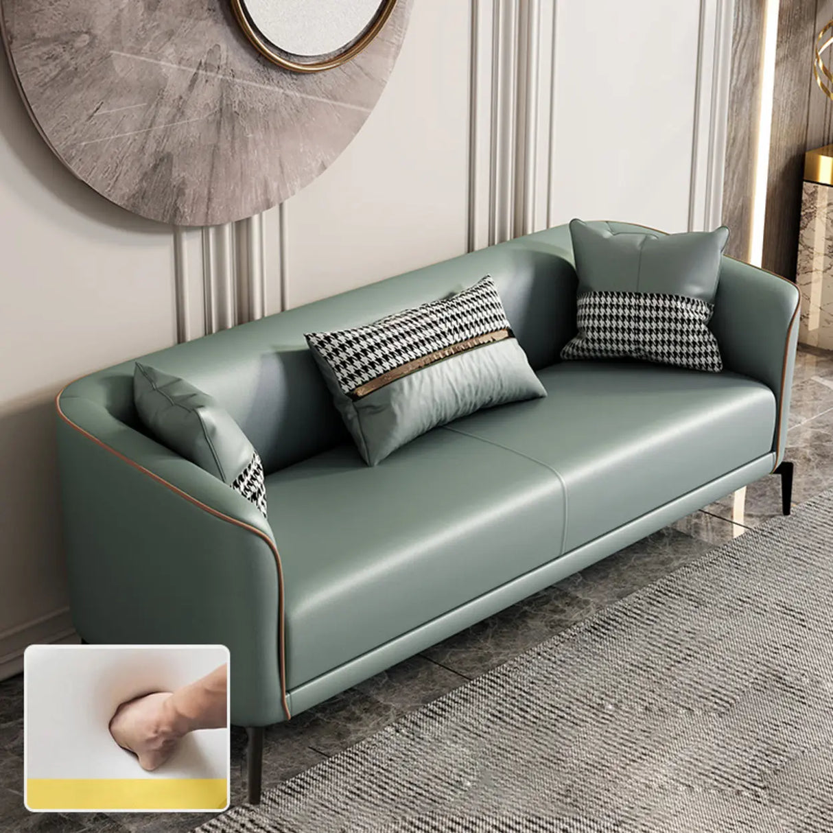 Simple Light Gray Water Resistant Leather Pillow Sofa Image - 9