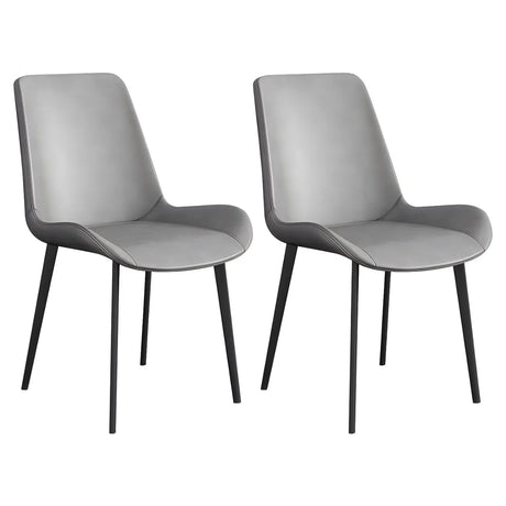 Simple Low Back Leather Side Chair with Metal Legs Image - 2