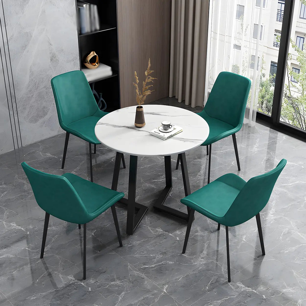 Simple Low Back Leather Side Chair with Metal Legs Image - 26