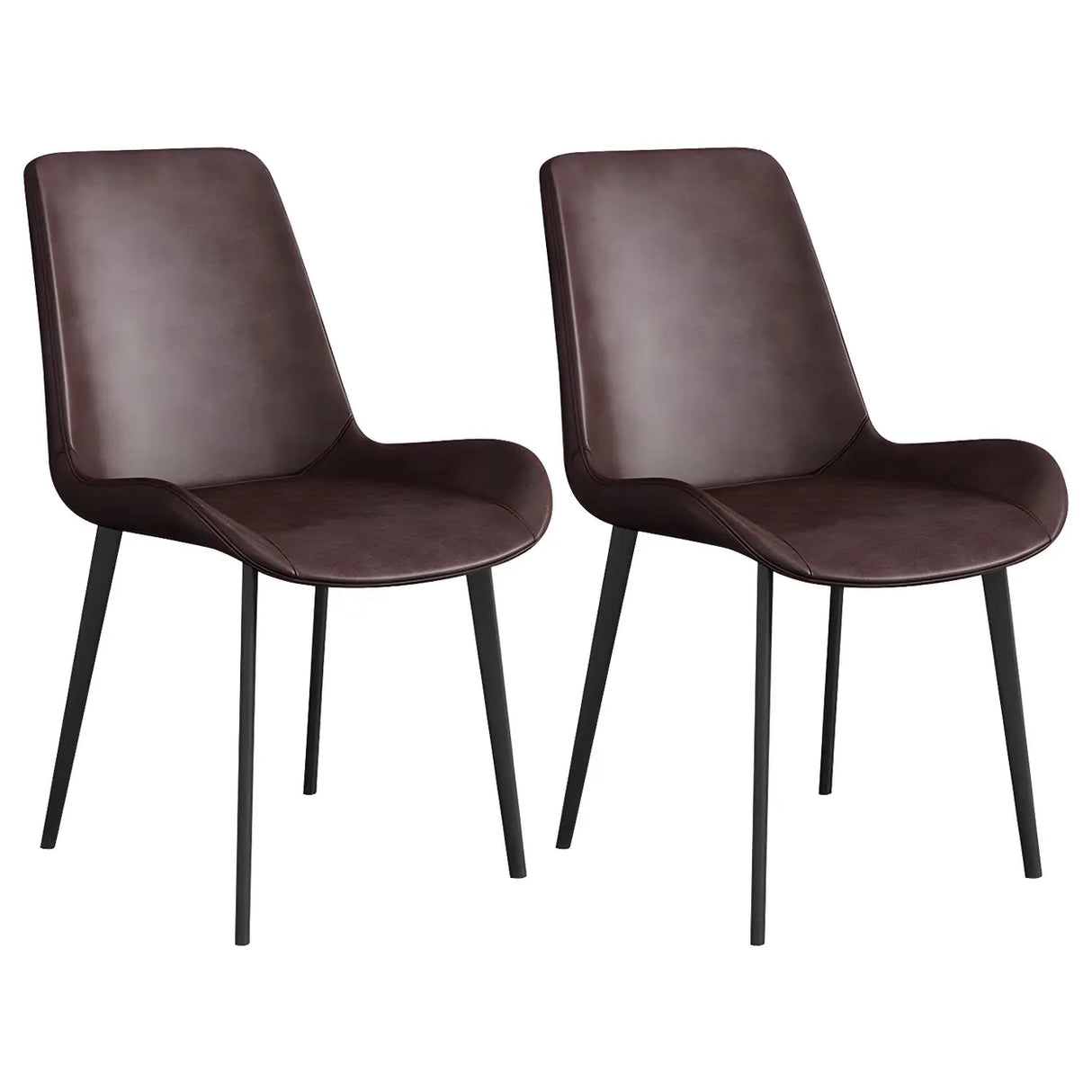 Simple Low Back Leather Side Chair with Metal Legs Image - 28