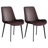 Simple Low Back Leather Side Chair with Metal Legs Image - 28
