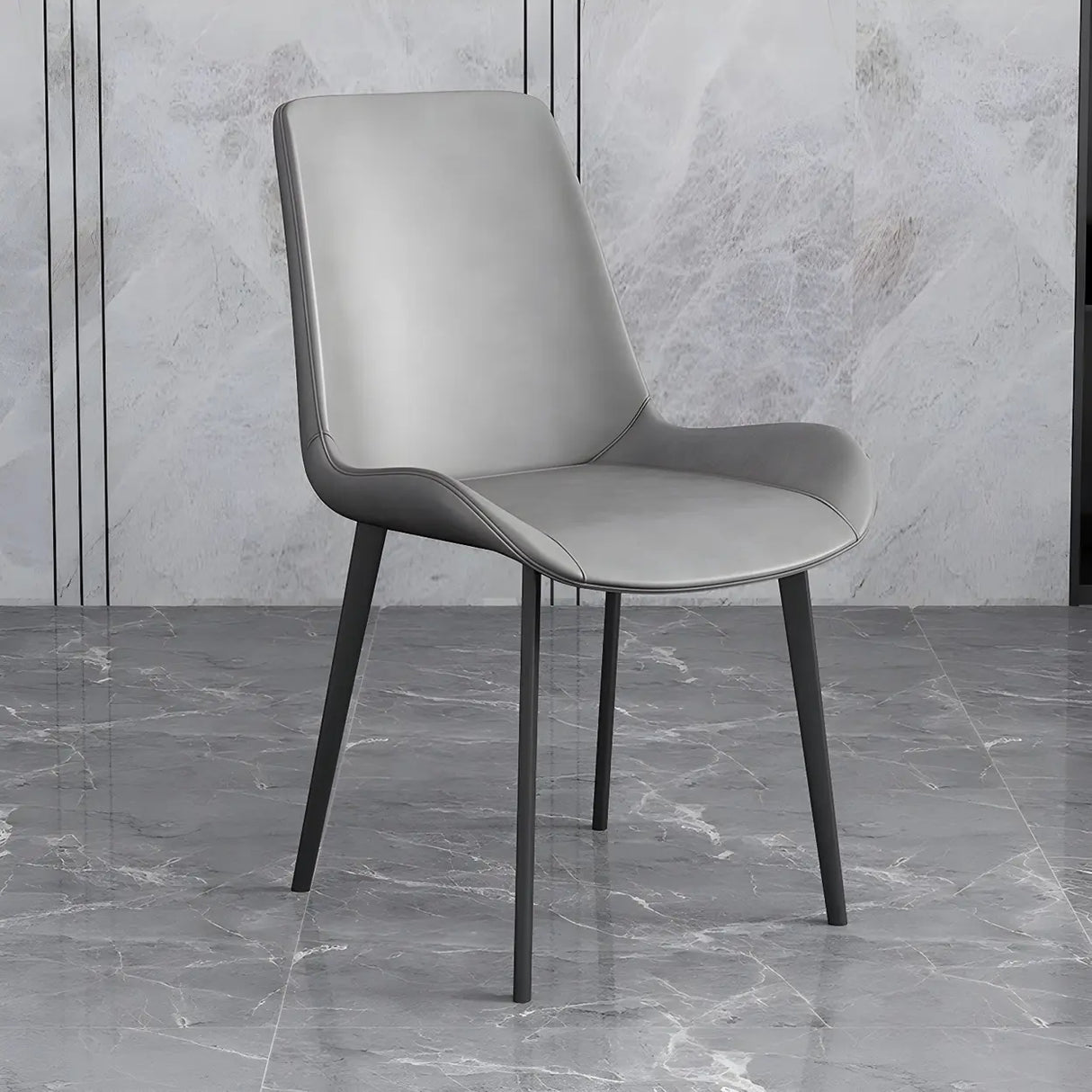 Simple Low Back Leather Side Chair with Metal Legs Image - 3