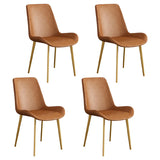 Simple Low Back Leather Side Chair with Metal Legs Image - 69