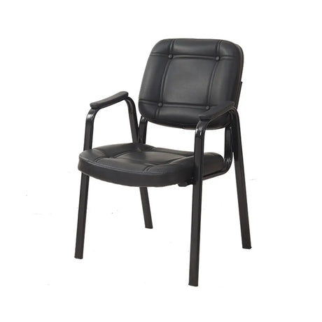 Simple Metal Frame Fixed Arms Ergonomic Leather Office Chair Image - 2