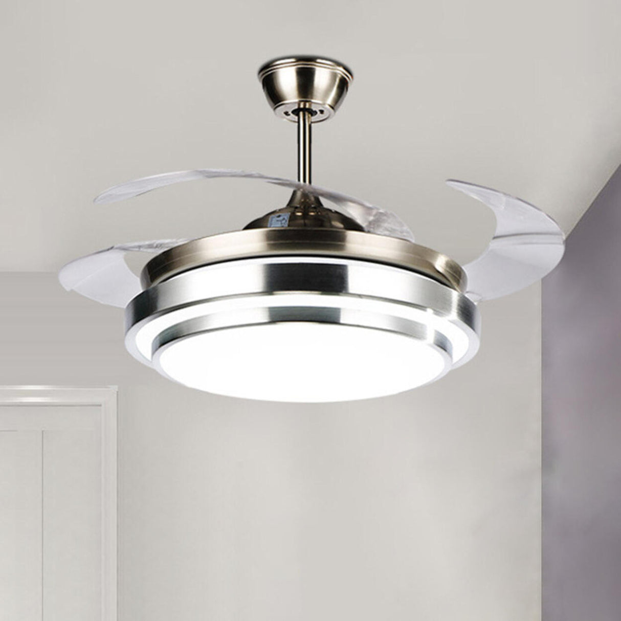 Simple Metal Stepless Dimming LED Ceiling Fan Light Image - 4