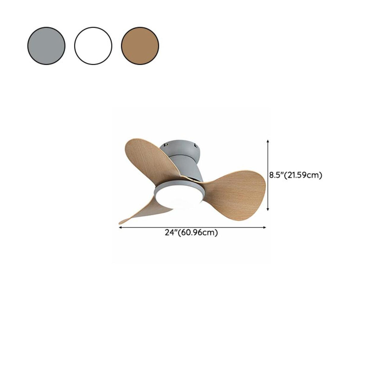 Simple Mini 3-Blade Flush Wood Ceiling Fan with Light 