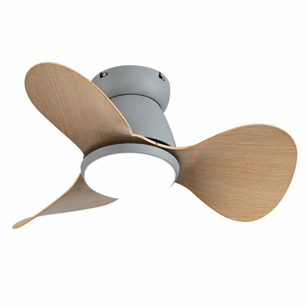 Simple Mini 3-Blade Flush Wood Ceiling Fan with Light Image - 5