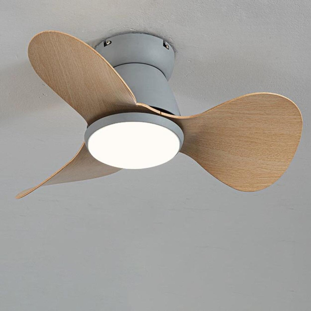 Simple Mini 3-Blade Flush Wood Ceiling Fan with Light Image - 6