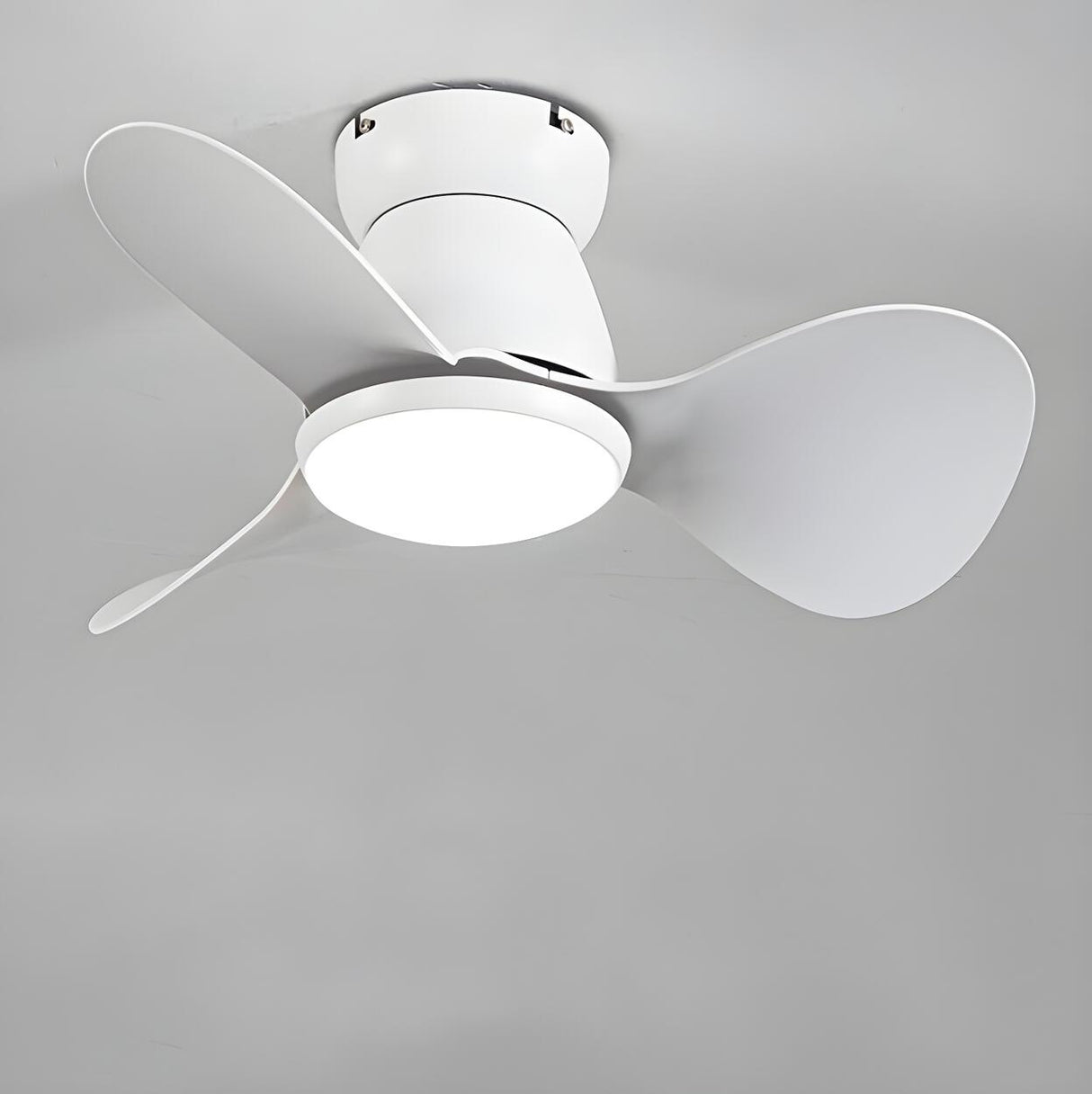 Simple Mini 3-Blade Flush Wood Ceiling Fan with Light Image - 7