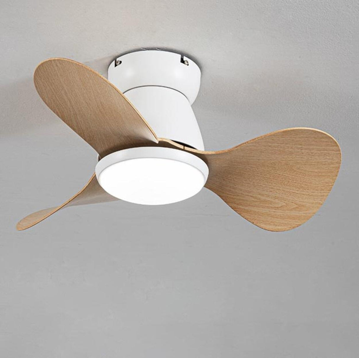 Simple Mini 3-Blade Flush Wood Ceiling Fan with Light Image - 8