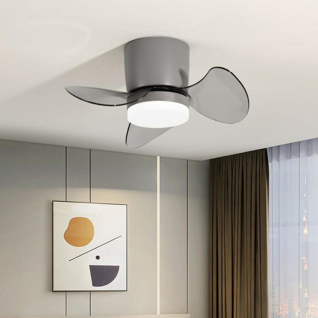 Simple Mini Column 3 Clear Blade Ceiling Fan with Light Image - 6