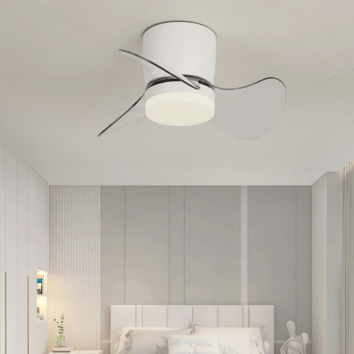 Simple Mini Column 3 Clear Blade Ceiling Fan with Light Image - 7