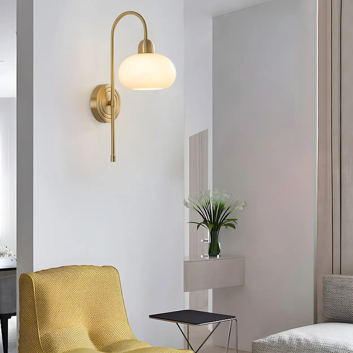 Simple Modern Globe Glass Gold Bedroom Wall Sconce Image - 1