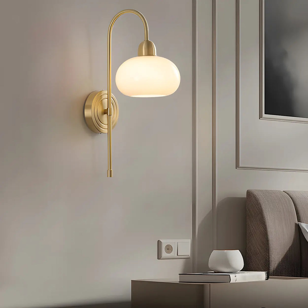Simple Modern Globe Glass Gold Bedroom Wall Sconce Image - 12