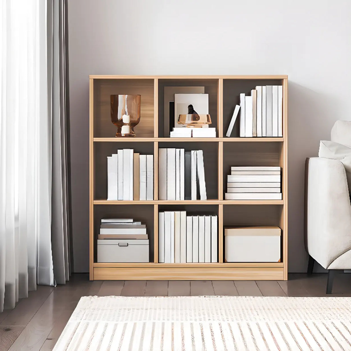 Simple Modern Rectangular Natural Wood Short Bookcase Image - 11