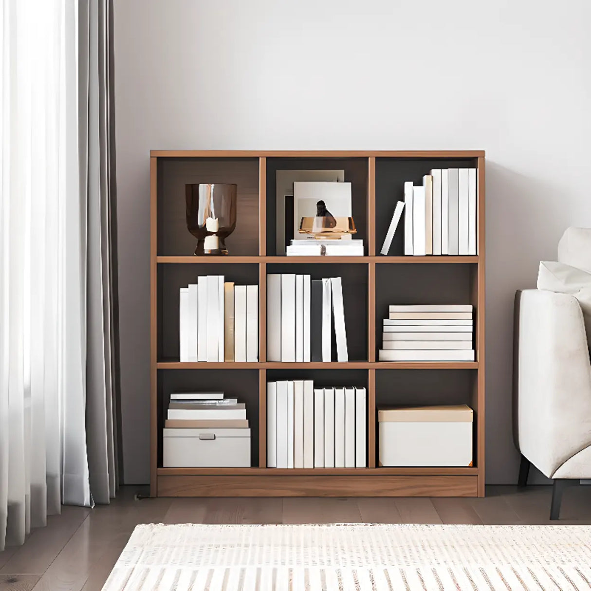 Simple Modern Rectangular Natural Wood Short Bookcase Image - 14
