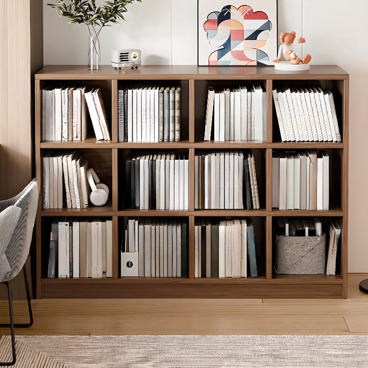 Simple Modern Rectangular Natural Wood Short Bookcase Image - 17