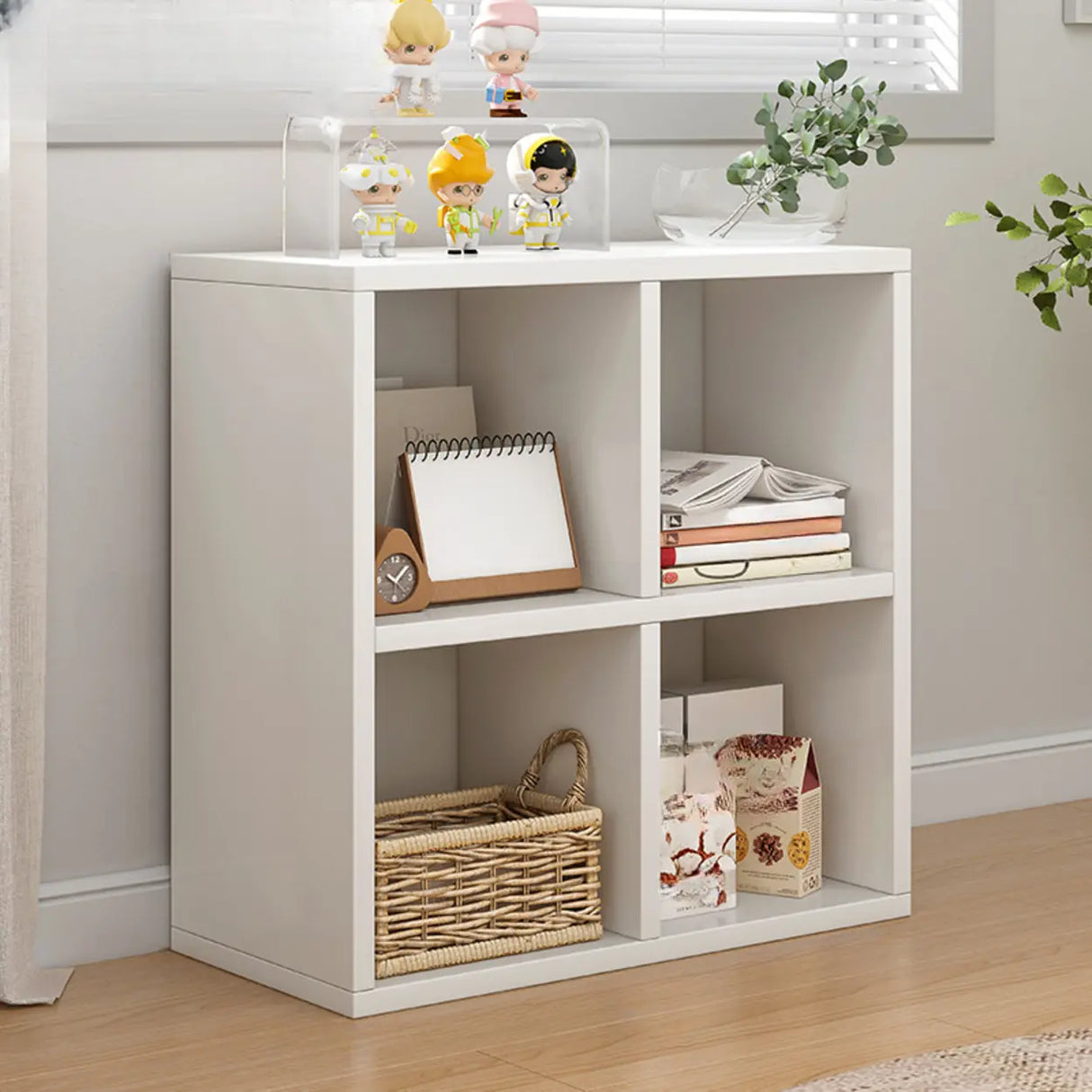 Simple Modern Rectangular Natural Wood Short Bookcase Image - 2