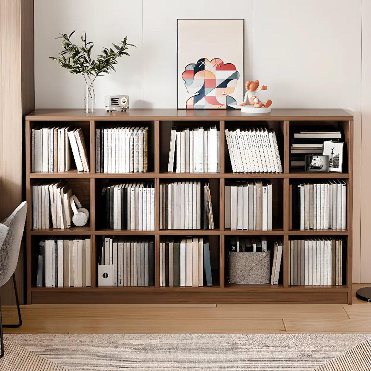 Simple Modern Rectangular Natural Wood Short Bookcase Image - 20