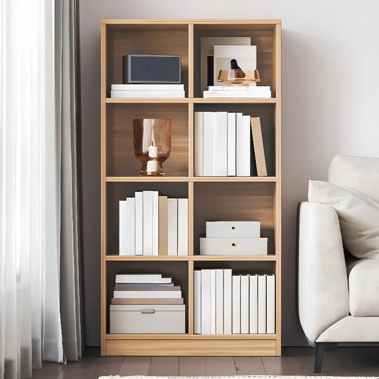 Simple Modern Rectangular Natural Wood Short Bookcase Image - 21