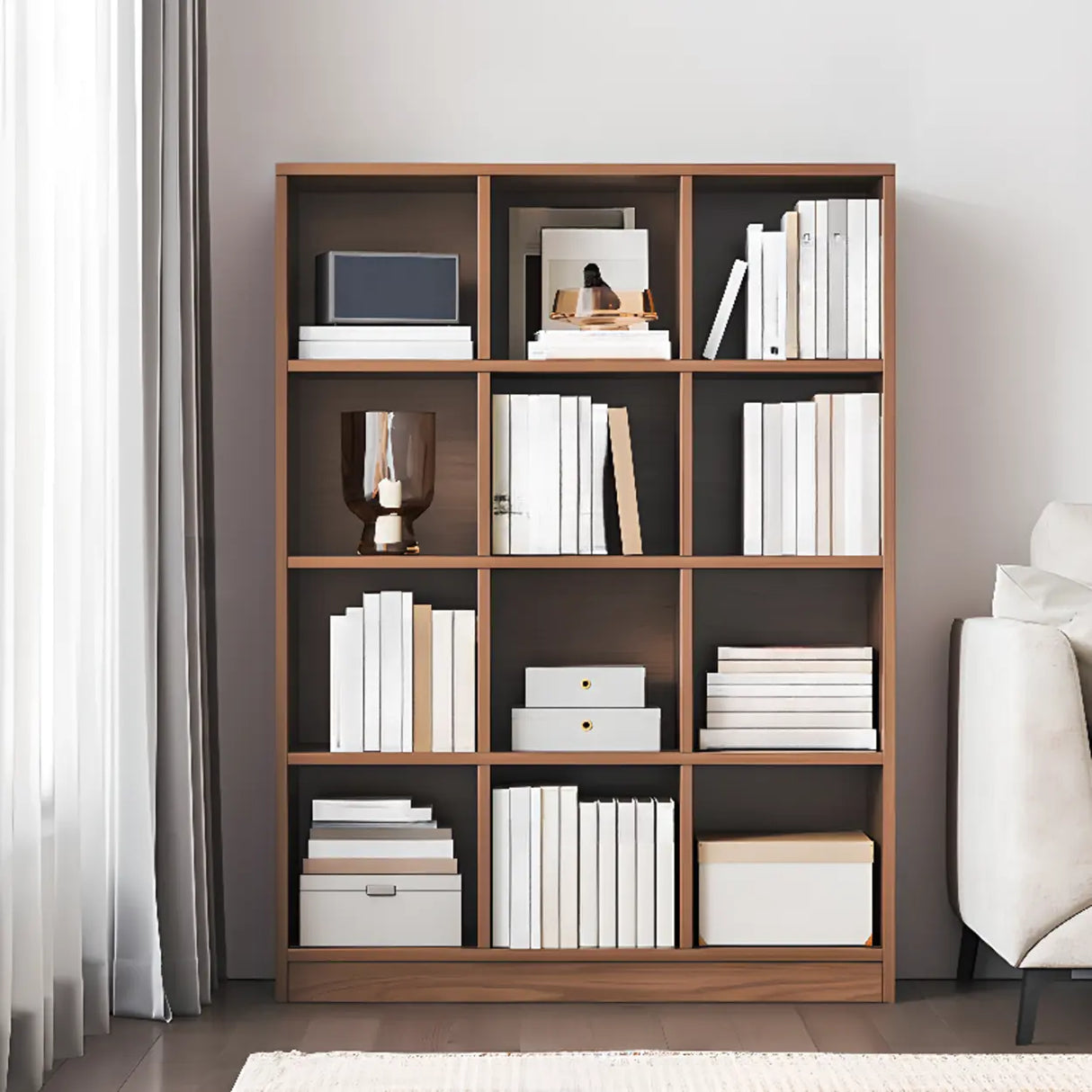 Simple Modern Rectangular Natural Wood Short Bookcase Image - 24