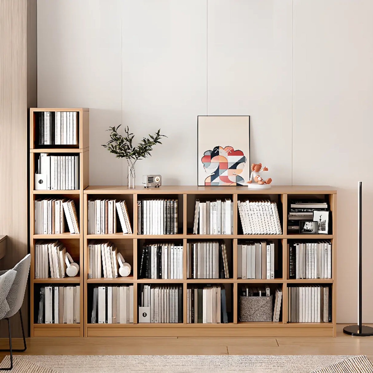 Simple Modern Rectangular Natural Wood Short Bookcase Image - 6