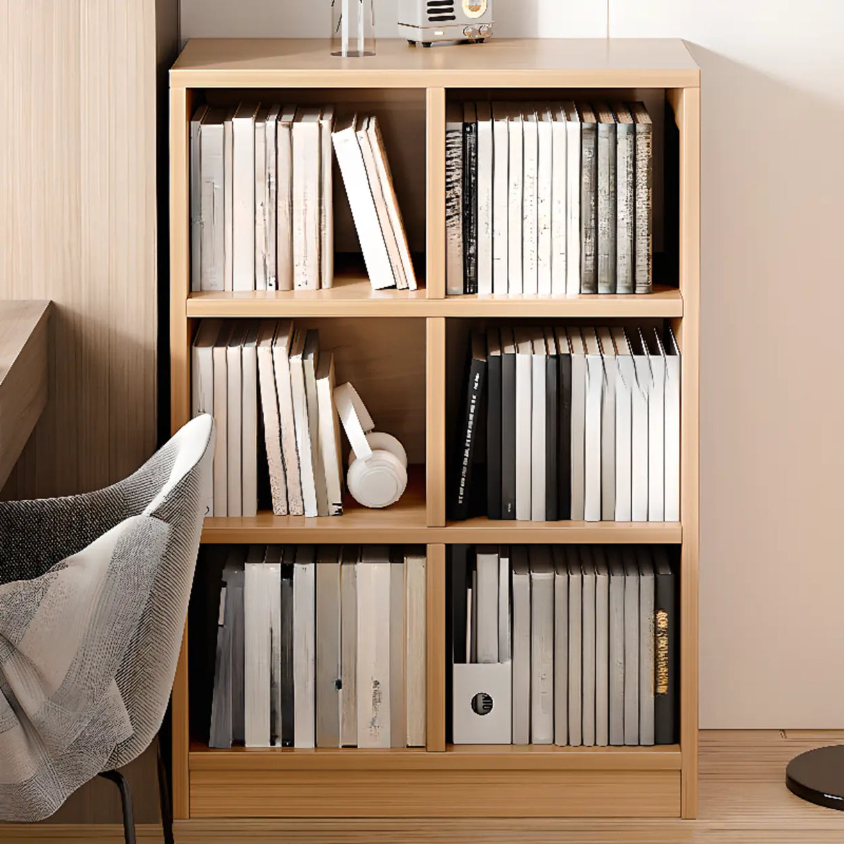Simple Modern Rectangular Natural Wood Short Bookcase Image - 7