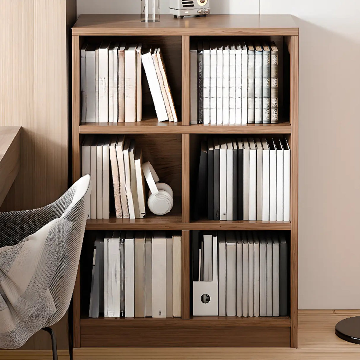 Simple Modern Rectangular Natural Wood Short Bookcase Image - 9