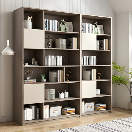 Simple Modish Closed Back Brown Wooden Display Bookcase Image - 1