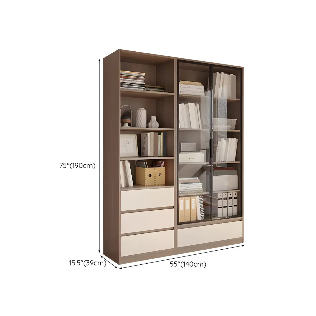 Simple Modish Closed Back Brown Wooden Display Bookcase 
