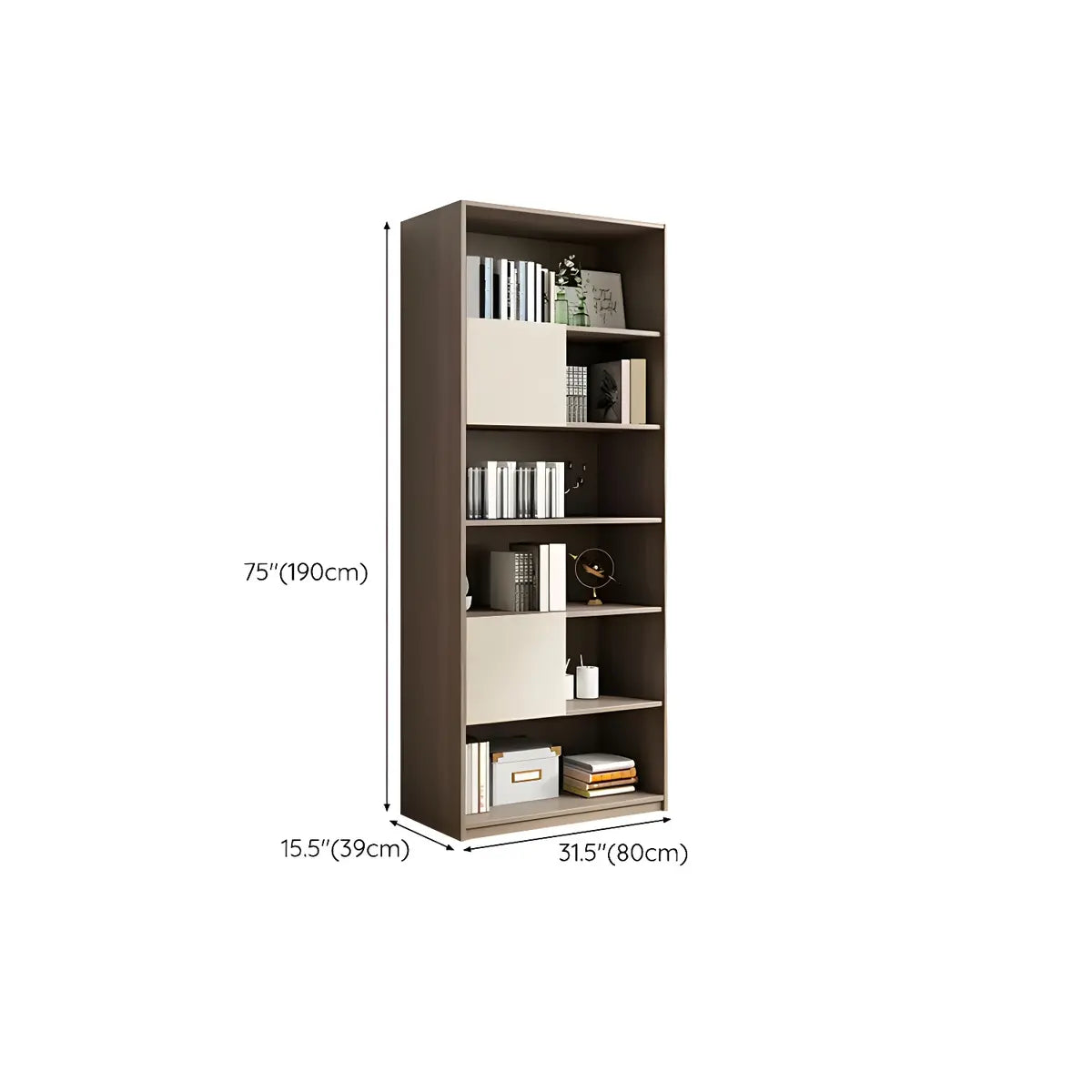 Simple Modish Closed Back Brown Wooden Display Bookcase Image - 11