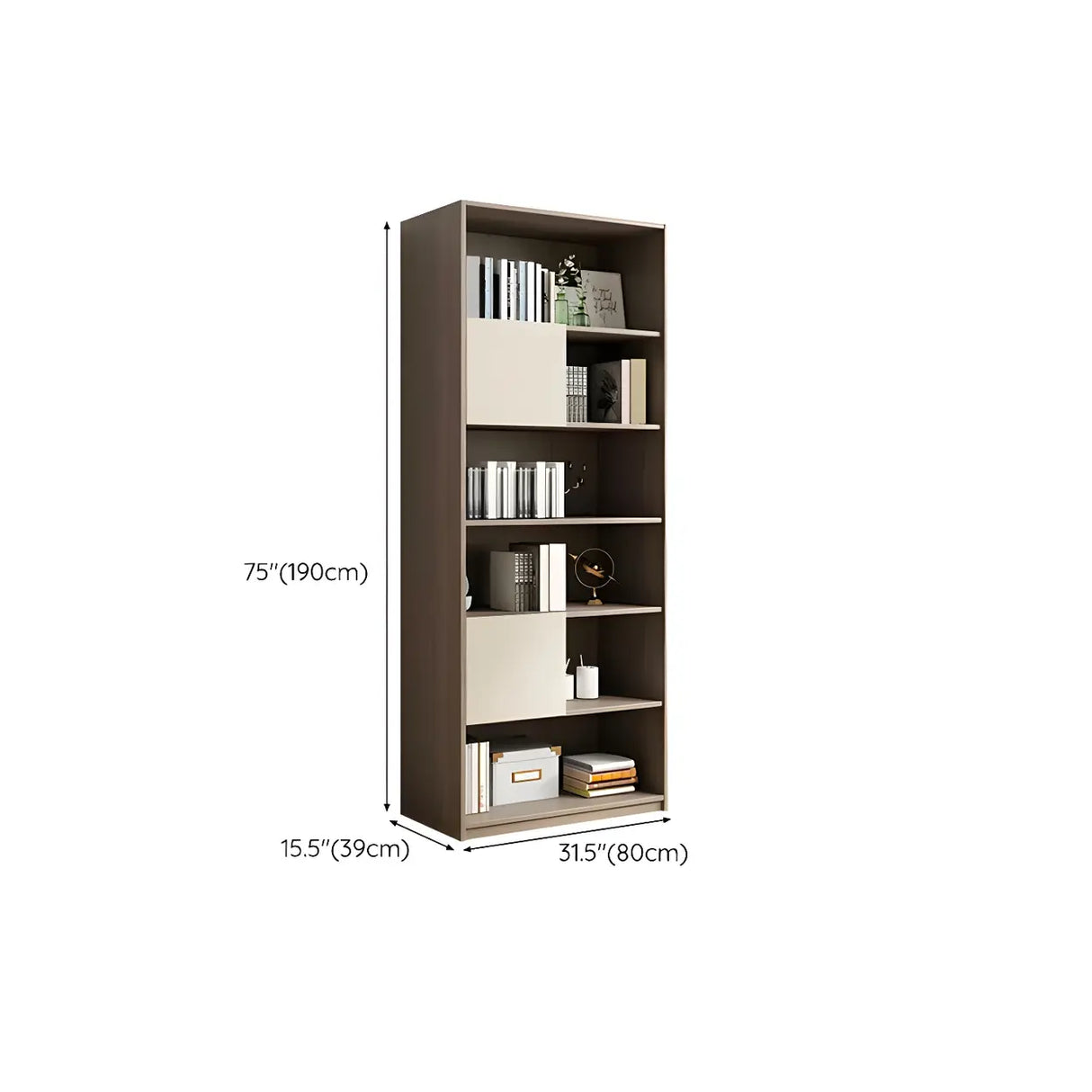 Simple Modish Closed Back Brown Wooden Display Bookcase Image - 11