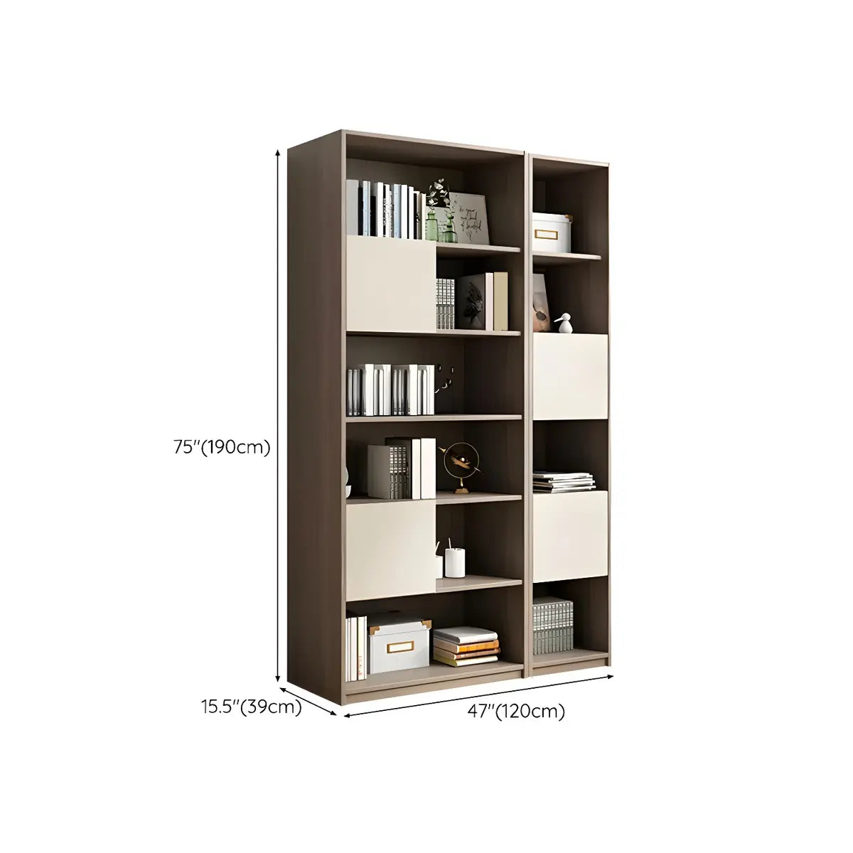 Simple Modish Closed Back Brown Wooden Display Bookcase Image - 12