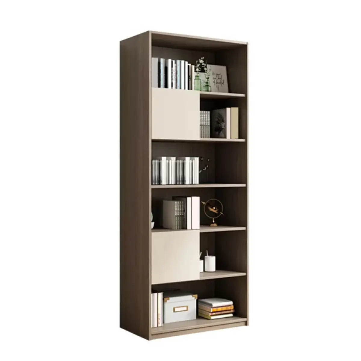 Simple Modish Closed Back Brown Wooden Display Bookcase Image - 2