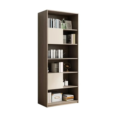 Simple Modish Closed Back Brown Wooden Display Bookcase Image - 2