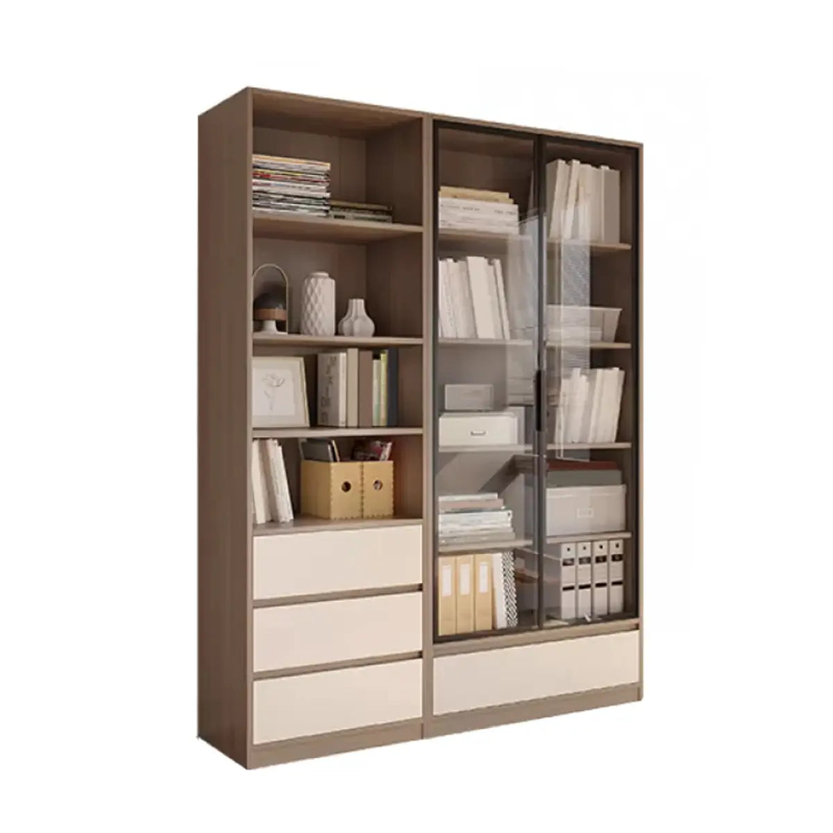 Simple Modish Closed Back Brown Wooden Display Bookcase Image - 3