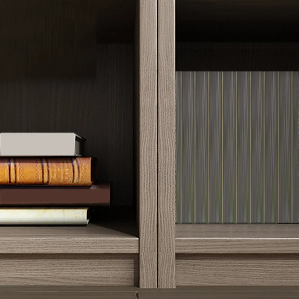 Simple Modish Closed Back Brown Wooden Display Bookcase Image - 5