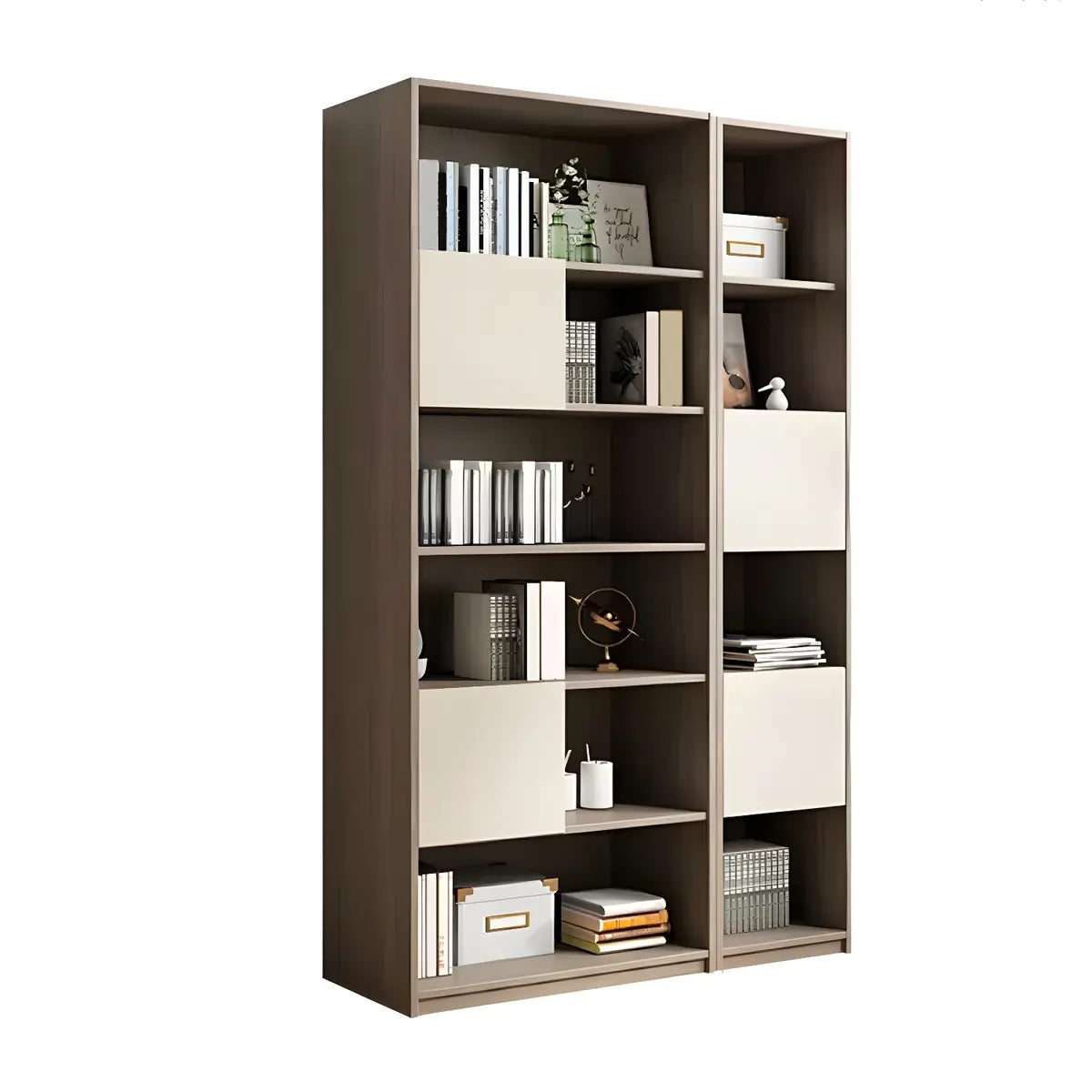 Simple Modish Closed Back Brown Wooden Display Bookcase Image - 7