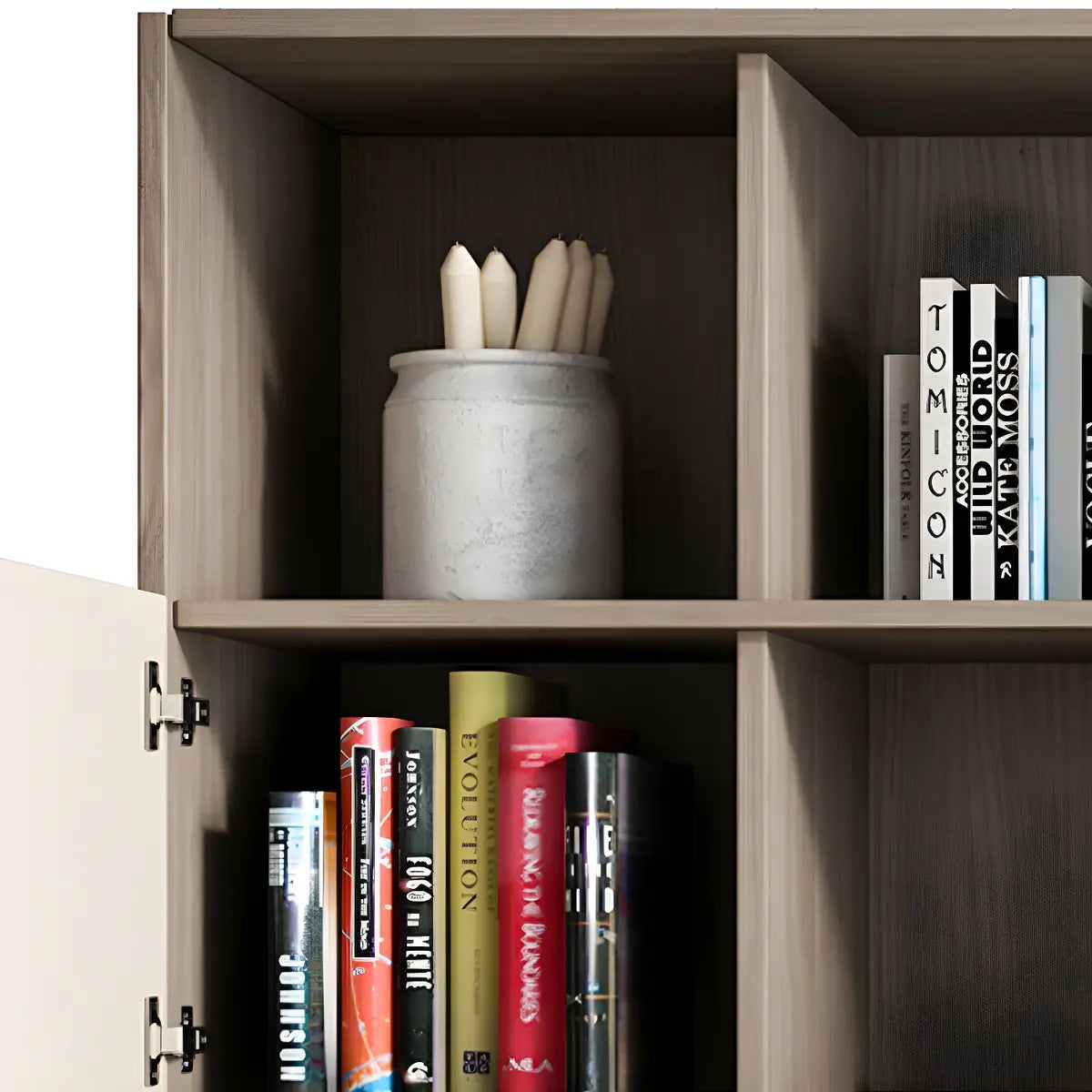 Simple Modish Closed Back Brown Wooden Display Bookcase Image - 9