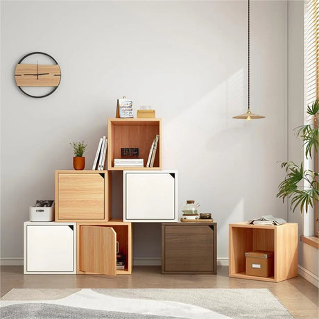 Simple Modular Closed Wooden Cubby Storage Bookcase Image - 1