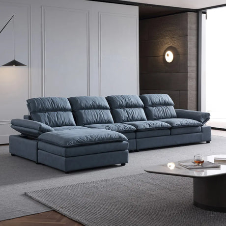 Simple Modular Leather L-Shape Blue Large Sectional Sofa Image - 1