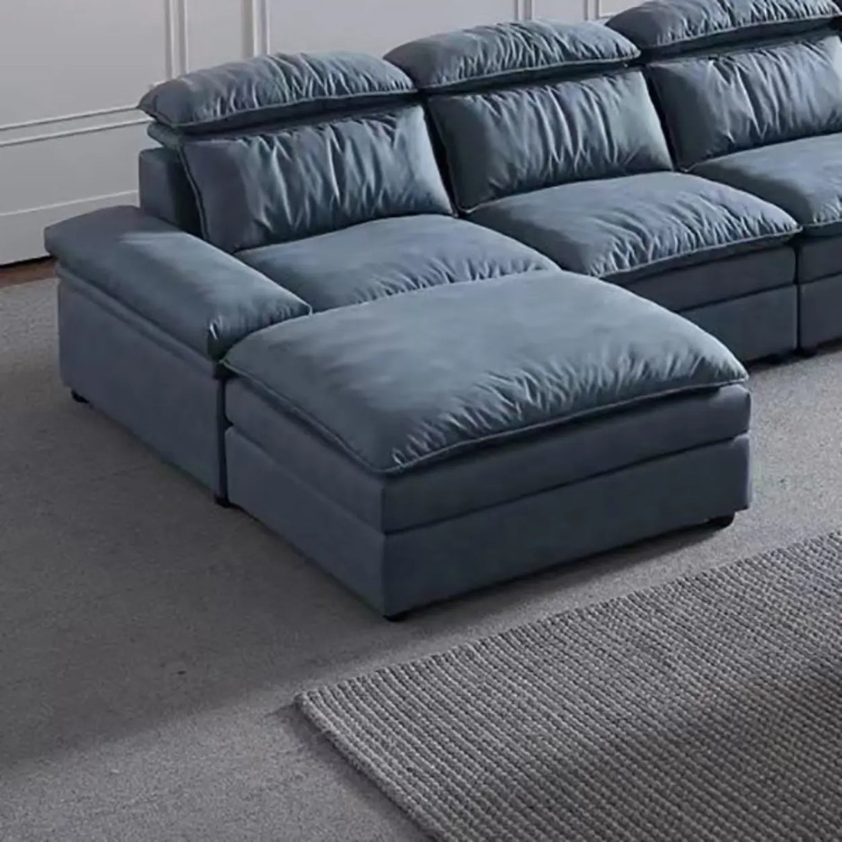 Simple Modular Leather L-Shape Blue Large Sectional Sofa Image - 15