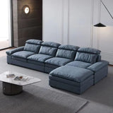 Simple Modular Leather L-Shape Blue Large Sectional Sofa Image - 16