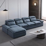 Simple Modular Leather L-Shape Blue Large Sectional Sofa Image - 4