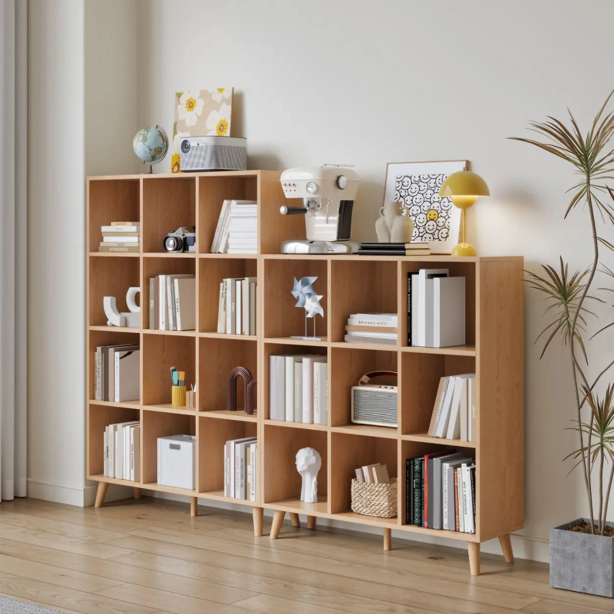 Simple Multi-Level Wood Modular Cube Storage Bookshelf Image - 1