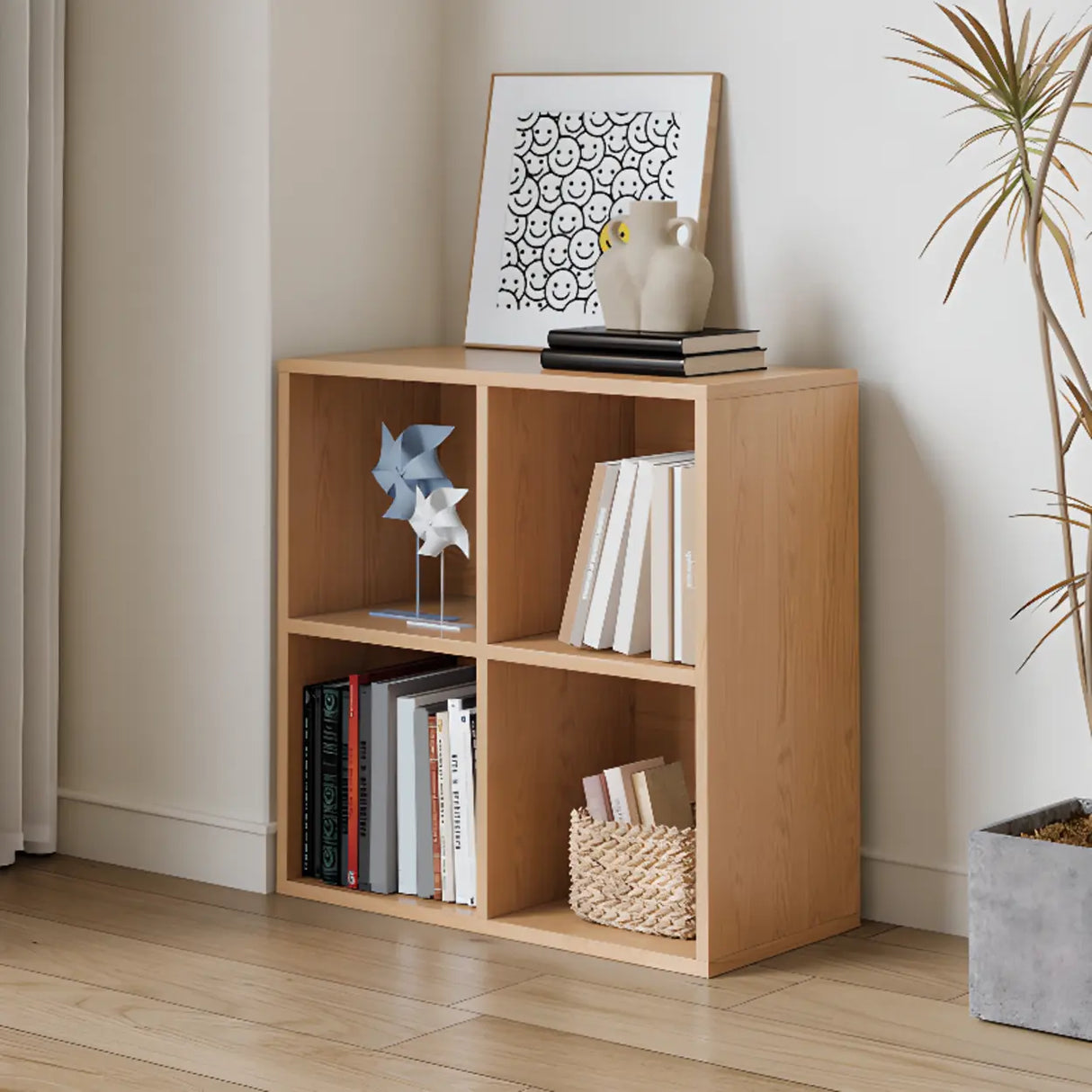 Simple Multi-Level Wood Modular Cube Storage Bookshelf Image - 2